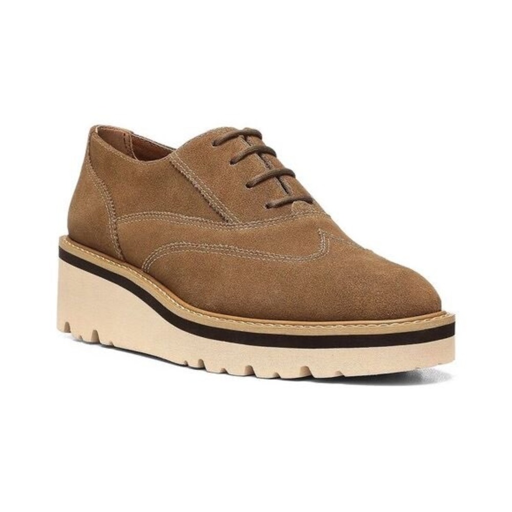 Donald Pliner HPTANDI02 Tan Suede Wingtip Platform Wedge Oxfords Women's 8M